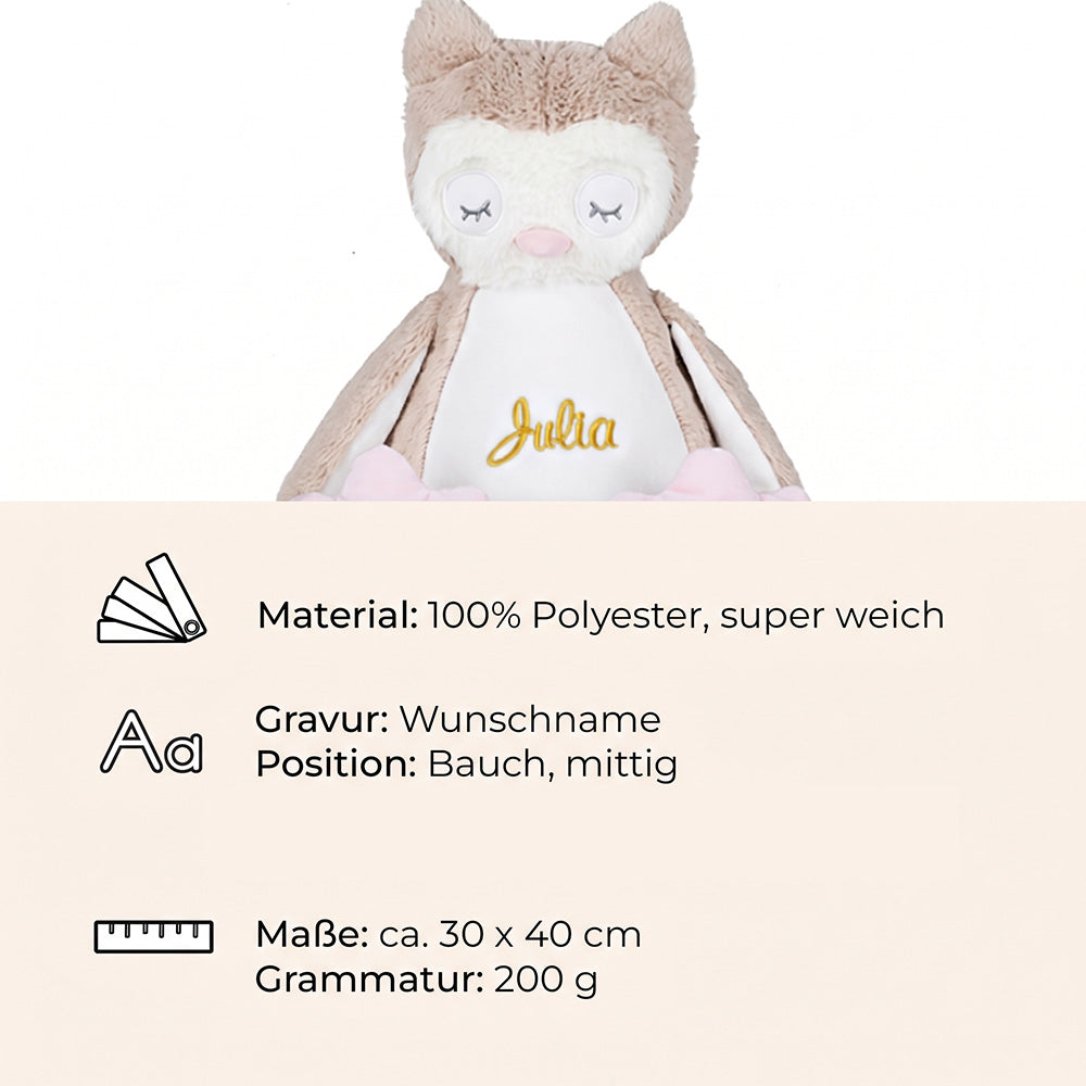 Kuscheltier mit Namen bestickt | Plüsch-Eule als Weihnachtsgeschenk