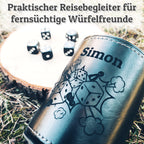 Schwarzer Würfelbecher To Go Set | Personalisiert mit Motiv & Name | Inkl. 5 Würfel