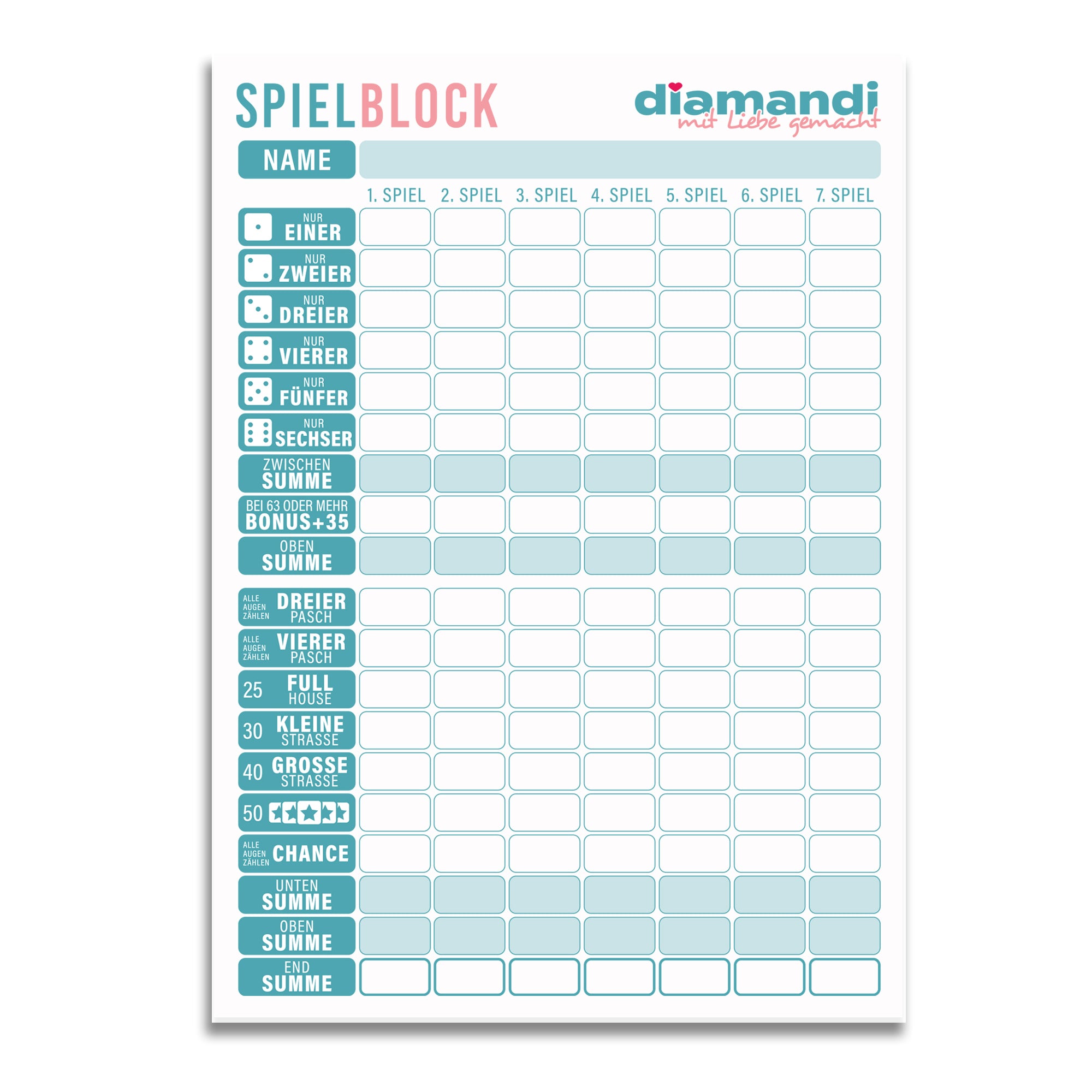 1x Spielblock (1x 50 Blatt - 350 Spiele)