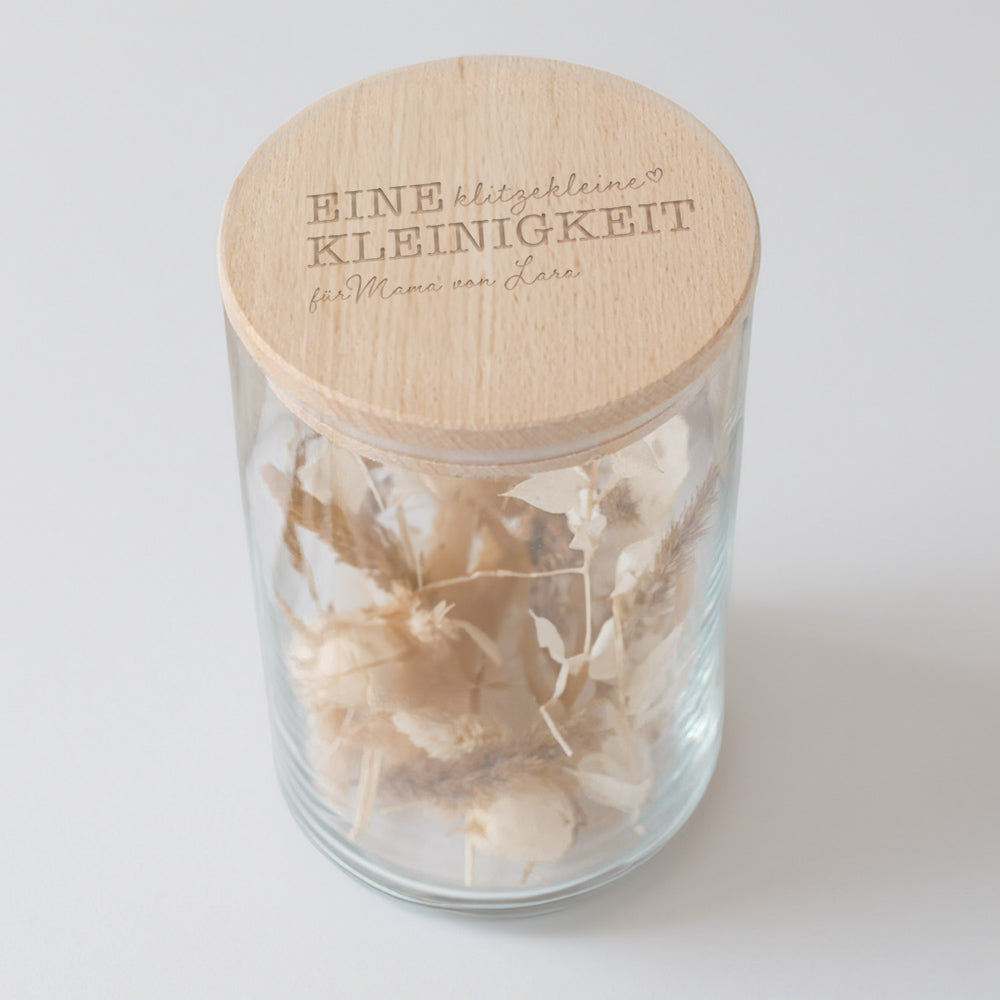 Vorratsglas mit Holzdeckelgravur - perfekt für die Küche